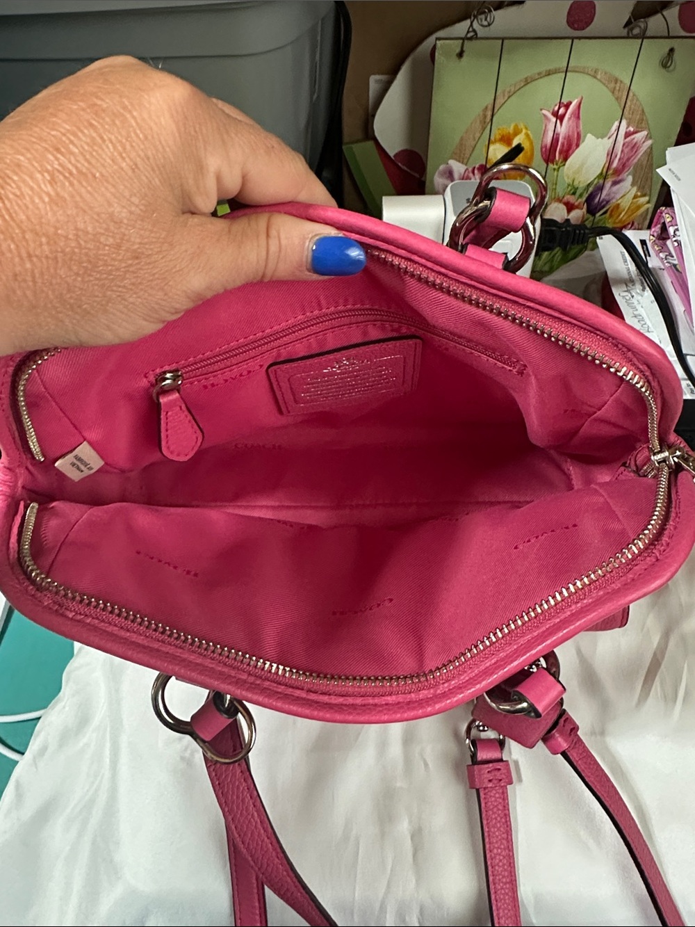 Coach Hot Pink Pebbled Leather Satchel with Removable Strap - Picture 2 of 3